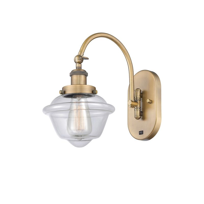 Innovations Oxford 8in 1-Light Swing Arm Wall Sconce | Traditional Brushed Brass and Clear Glass | Bedroom & Living Room | Model 918-1W-BB-G532-LED