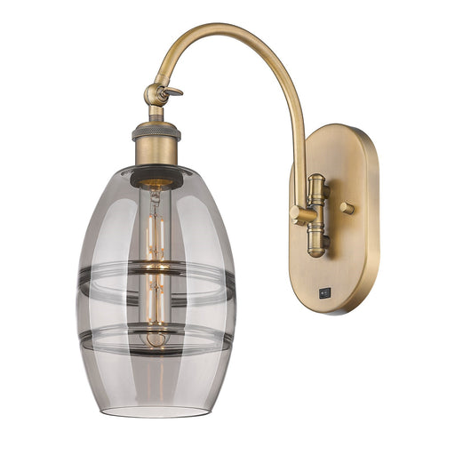 Innovations Vaz 6in 1-Light Wall Sconce | Industrial Brushed Brass and Light Smoke Glass | Bedroom & Hallway Accent | Model 918-1W-BB-G557-6SM