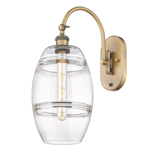 Innovations Vaz 8in 1-Light Wall Sconce | Industrial Brushed Brass and Clear Glass | Bedroom & Hallway Accent Light | Model 918-1W-BB-G557-8CL