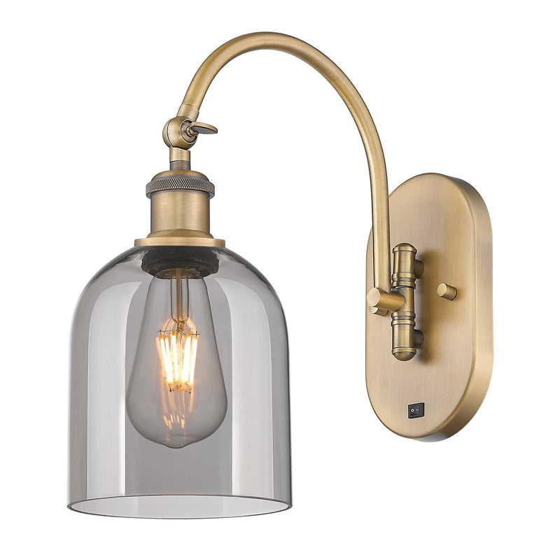 Innovations Bella 6in 1-Light Wall Sconce | Industrial Brushed Brass and Light Smoke Glass | Hallway & Bathroom Accent | Model 918-1W-BB-G558-6SM