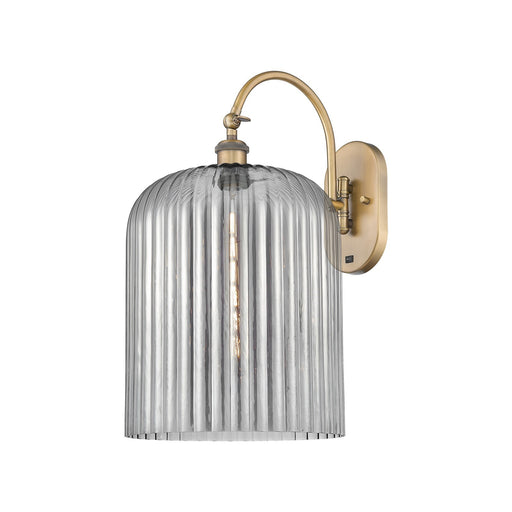 Innovations Bridal Veil 12in 1-Light Wall Sconce | Industrial Brushed Brass Steel and Light Smoke Ribbed Glass | Bedroom & | Model 918-1W-BB-G559-12SM