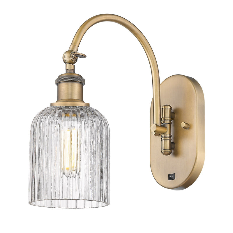 Innovations Bridal Veil 5in 1-Light Wall Sconce | Industrial Brushed Brass Steel and Clear Ribbed Glass | Bedroom & Hallway | Model 918-1W-BB-G559-5CL