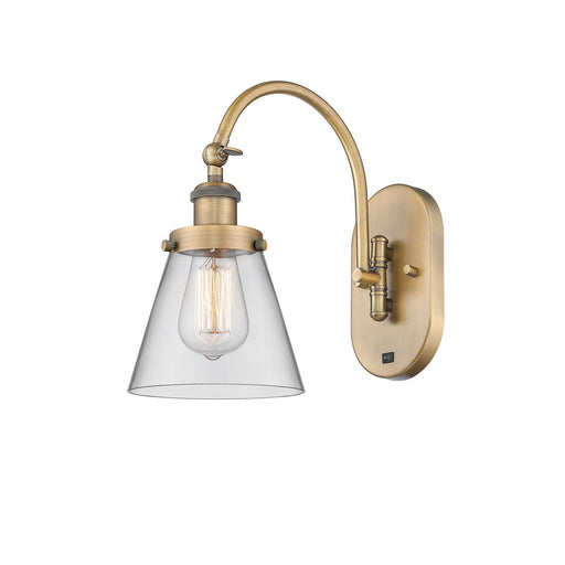 Innovations Cone 6.25in 1-Light Swing Arm Wall Sconce | Industrial Brushed Brass and Clear Glass | Bedroom & Living Room Reading | Model 918-1W-BB-G62-LED