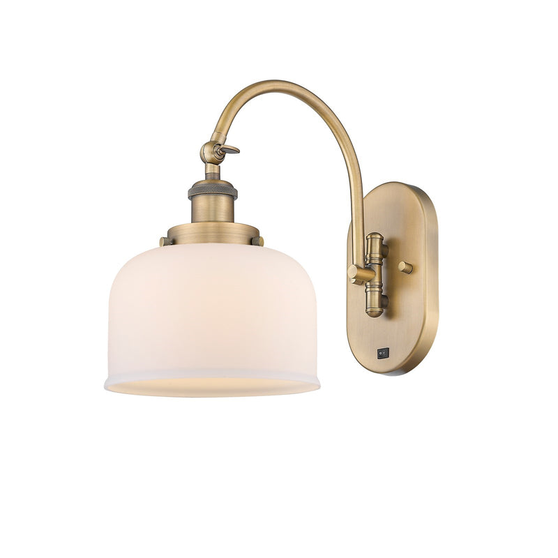 Innovations Bell 8in 1-Light Swing Arm Lamp | Industrial Brushed Brass Steel and Matte White Frosted Glass | Bedroom & Living | Model 918-1W-BB-G71-LED