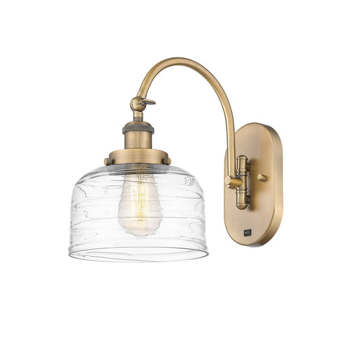 Innovations Bell 8in 1-Light Swing Arm Lamp | Industrial Brushed Brass Steel and Clear Deco Swirl Glass | Bedroom & Living Room | Model 918-1W-BB-G713-LED