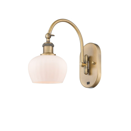 Innovations Fenton 1-Light Wall Sconce | Industrial Brushed Brass Steel and Matte White Ribbed Glass | Hallway & Bathroom Accent | Model 918-1W-BB-G91