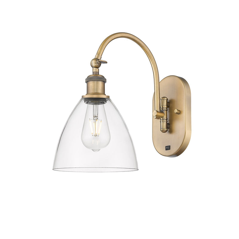 Innovations Bristol 7.5in 1-Light Wall Sconce | Industrial Brushed Brass and Clear Glass | Bathroom & Hallway Accent | Model 918-1W-BB-GBD-752