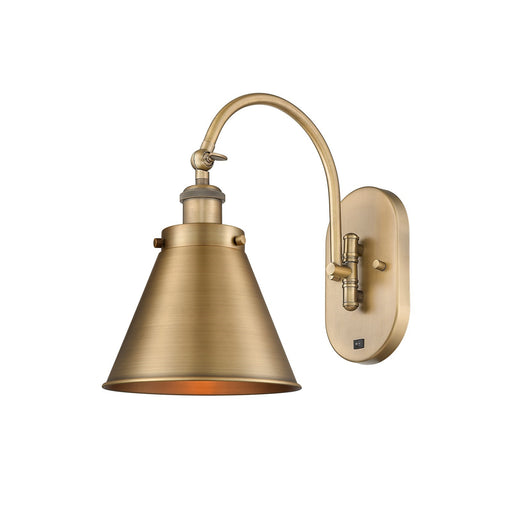 Innovations Appalachian 8in 1-Light Swing Arm Lamp | Traditional Industrial Brushed Brass Metal Shade | Bedroom & Living Room | Model 918-1W-BB-M13-BB-LED