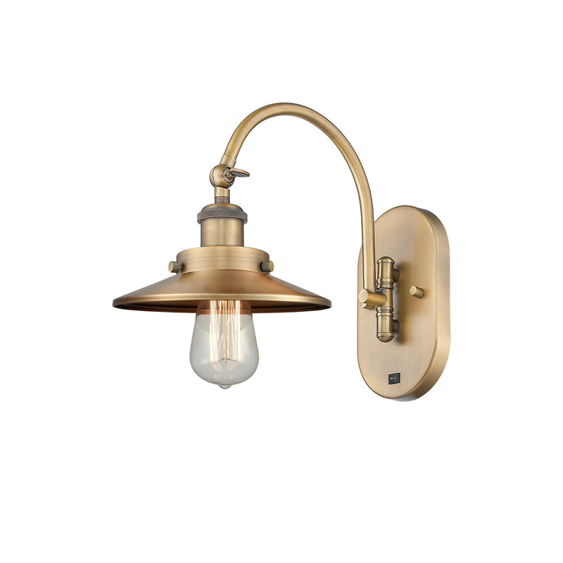Innovations Railroad 8in 1-Light Swing Arm Wall Sconce | Industrial Brushed Brass Steel and Brushed Brass Metal Shade | Bedroom & | Model 918-1W-BB-M4