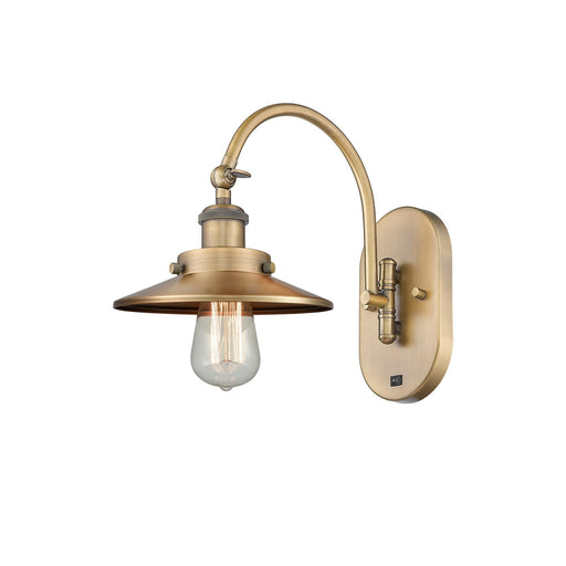 Innovations Railroad 8in 1-Light Swing Arm Wall Sconce | Industrial Brushed Brass Steel and Brushed Brass Metal Shade | Bedroom & | Model 918-1W-BB-M4