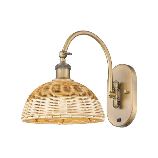 Innovations Bristol Natural II 9in 1-Light Wall Sconce | Industrial Brushed Brass and Natural Fiber Dome Shade | Bedroom & | Model 918-1W-BB-NBD2-9-NAT
