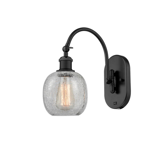 Innovations Belfast 6in 1-Light Wall Sconce | Industrial Matte Black Steel and Cast Brass with Clear Crackle Glass Shade | Bedroom | Model 918-1W-BK-G105