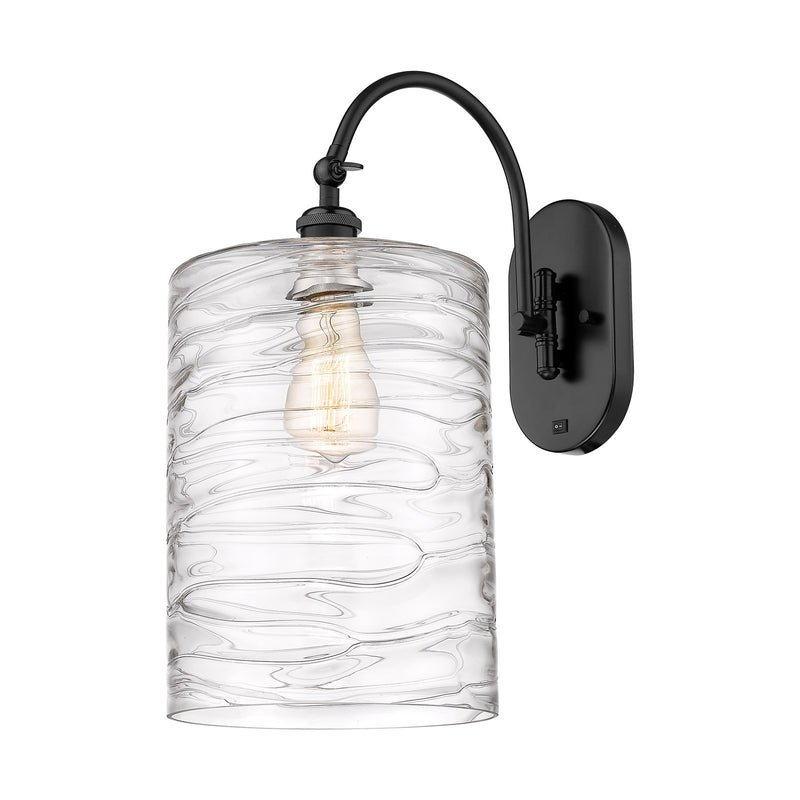 Innovations Cobbleskill 9in 1-Light Wall Sconce | Industrial Matte Black Steel and Deco Swirl Clear Glass | Bedroom & Hallway | Model 918-1W-BK-G1113-L