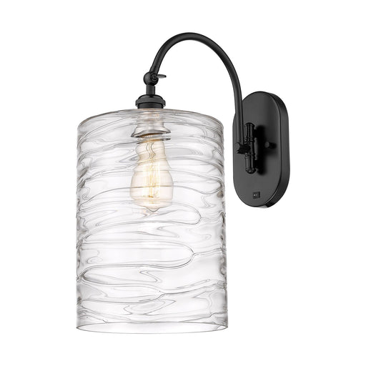 Innovations Cobbleskill 9in 1-Light Wall Sconce | Industrial Matte Black Steel and Deco Swirl Clear Glass | Bedroom & Hallway | Model 918-1W-BK-G1113-L
