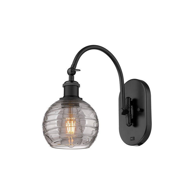 Innovations Athens Deco Swirl 6in 1-Light Wall Sconce | Industrial Matte Black Steel and Light Smoke Deco Swirl Glass | Model 918-1W-BK-G1213-6SM