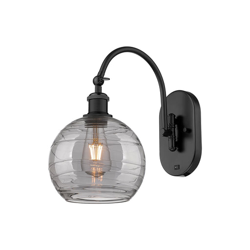 Innovations Athens Deco Swirl 8in 1-Light Wall Sconce | Industrial Matte Black Steel and Light Smoke Deco Swirl Glass | Model 918-1W-BK-G1213-8SM