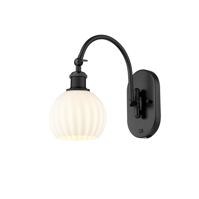 Innovations Lighting Ballston 6in 1-Light Wall Sconce | Industrial Matte Black and White Venetian Glass | Bedroom & Hallway | Model 918-1W-BK-G1217-6WV
