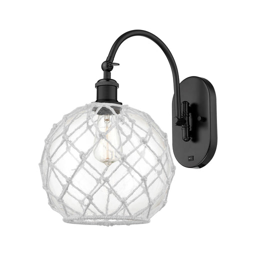 Innovations Farmhouse Rope 10in 1-Light Wall Sconce | Industrial Matte Black Steel and Clear Glass with White Rope | Bedroom & | Model 918-1W-BK-G122-10RW