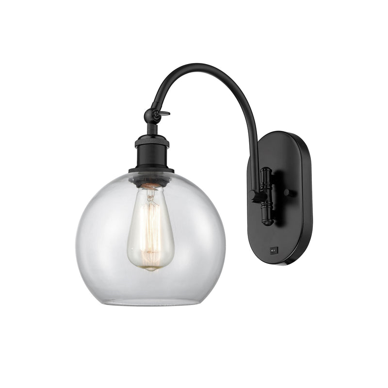 Innovations Athens 8in 1-Light Wall Sconce | Industrial Matte Black Steel and Clear Glass | Hallway & Bathroom Accent | 8 x 14 in | Model 918-1W-BK-G122-8