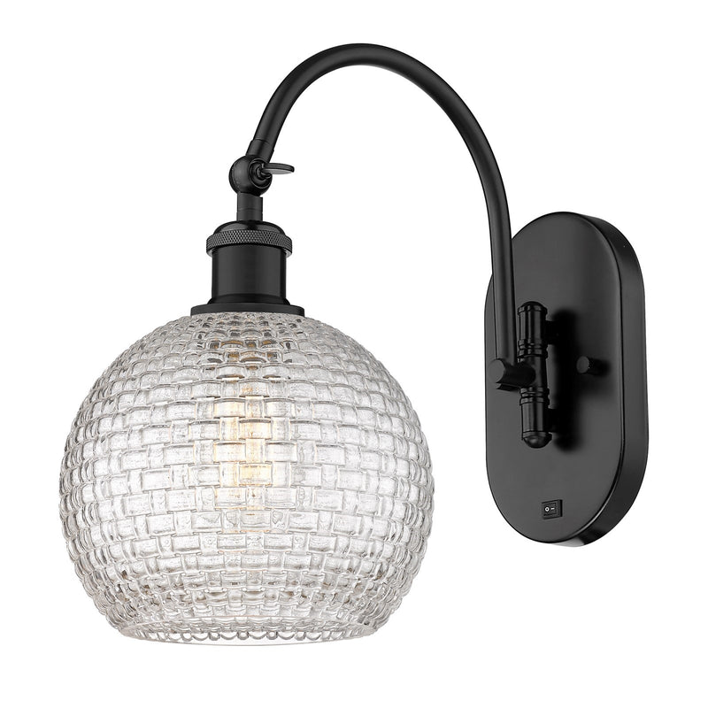 Innovations Athens 8in 1-Light Wall Sconce | Industrial Matte Black Steel and Clear Basket Weave Glass | Hallway & Bathroom | Model 918-1W-BK-G122C-8CL