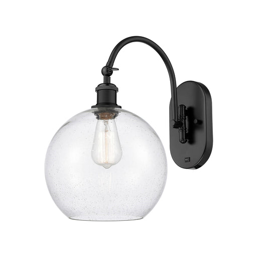Innovations Athens 10in 1-Light Wall Sconce | Industrial Matte Black Steel and Seedy Glass | Hallway & Bathroom | 10 x 16 in | Model 918-1W-BK-G124-10