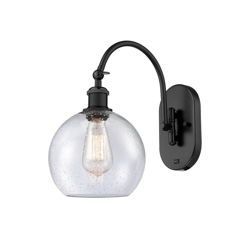 Innovations Athens 8in 1-Light Wall Sconce | Industrial Matte Black Steel and Seedy Glass | Hallway & Bedroom Accent | 8 x 14 in | Model 918-1W-BK-G124-8