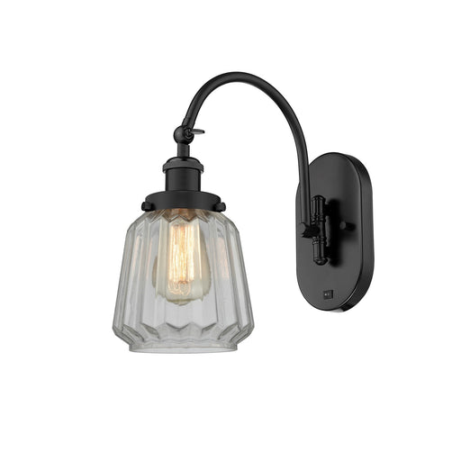 Innovations Chatham 7in 1-Light Swing Arm Lamp | Industrial Matte Black Steel and Clear Ribbed Glass | Bedroom & Living Room | Model 918-1W-BK-G142-LED