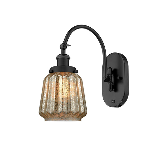 Innovations Chatham 7in 1-Light Swing Arm Lamp | Industrial Matte Black Steel and Mercury Ribbed Glass | Bedroom & Living Room | Model 918-1W-BK-G146-LED