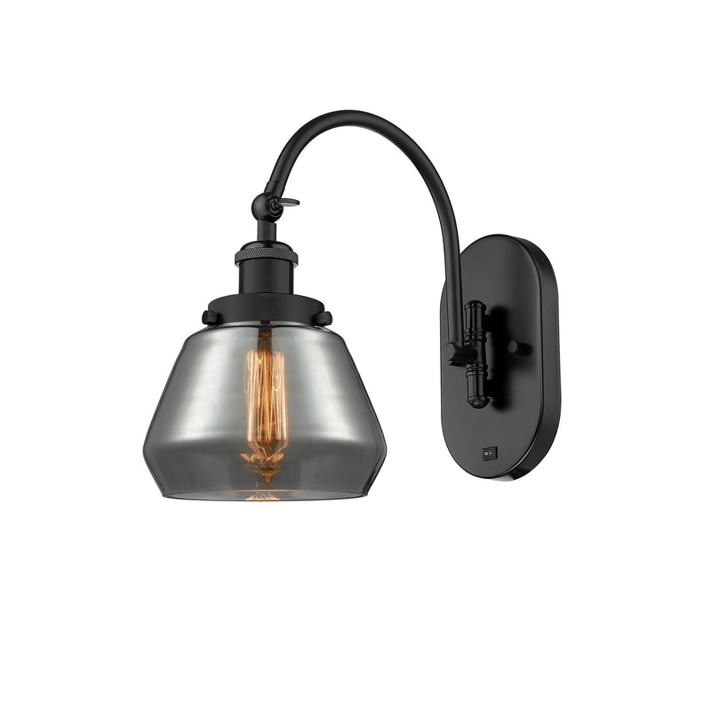 Innovations Fulton 7in 1-Light Swing Arm Lamp | Industrial Matte Black Steel and Light Smoke Glass | Bedroom & Living Room | Model 918-1W-BK-G173-LED
