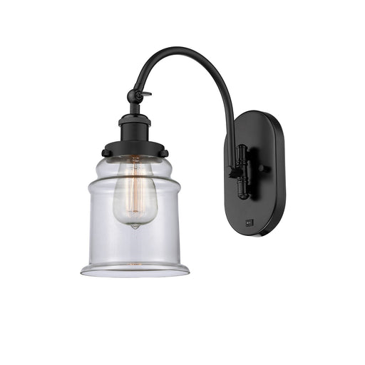 Innovations Canton 7in 1-Light Swing Arm Lamp | Industrial Matte Black Steel and Clear Glass | Bedroom & Living Room Reading | Model 918-1W-BK-G182
