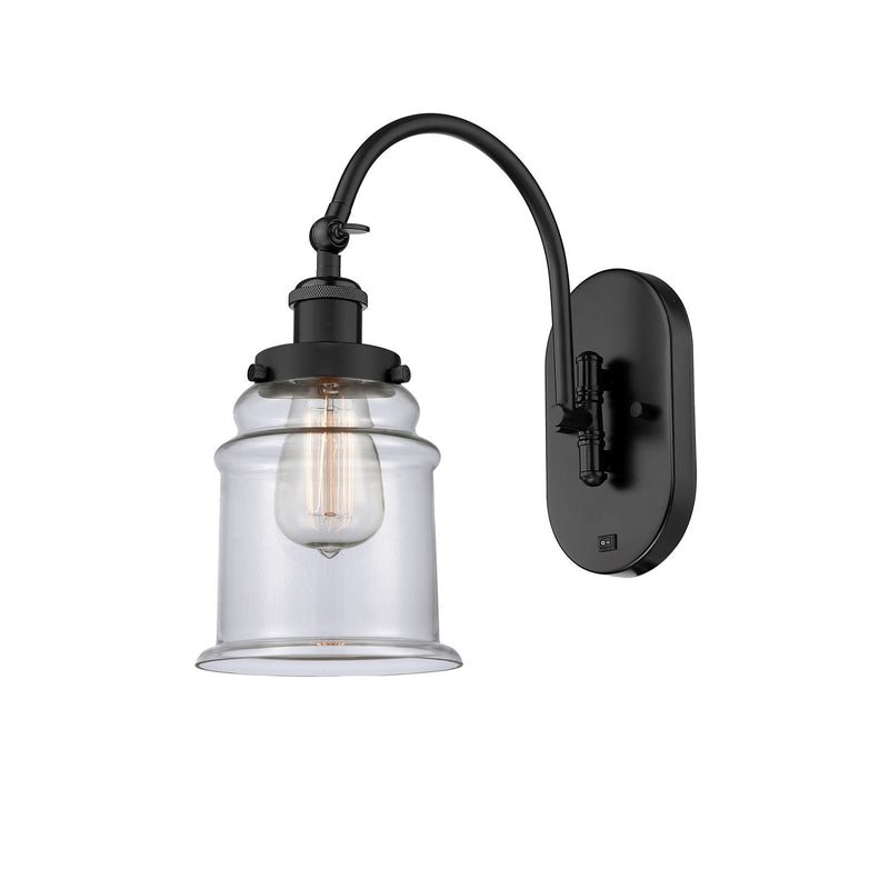 Innovations Canton 6.5in 1-Light Swing Arm Lamp | Industrial Matte Black Steel and Clear Glass | Bedroom Reading | 6.5 x 14 in | Model 918-1W-BK-G182-LED