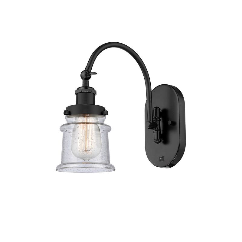 Innovations Canton 6.5in 1-Light Swing Arm Lamp | Industrial Matte Black Steel and Seedy Glass | Bedroom & Living Room Reading | Model 918-1W-BK-G184S-LED
