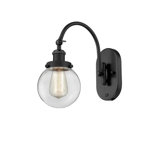 Innovations Beacon 6in 1-Light Swing Arm Lamp | Industrial Matte Black Steel and Clear Glass | Bedroom & Living Room Reading | Model 918-1W-BK-G202-6-LED