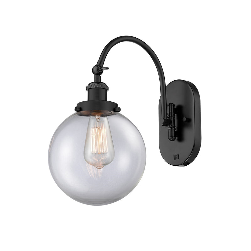 Innovations Beacon 8in 1-Light Swing Arm Lamp | Industrial Matte Black Steel and Clear Glass | Bedroom & Living Room Reading | Model 918-1W-BK-G202-8-LED