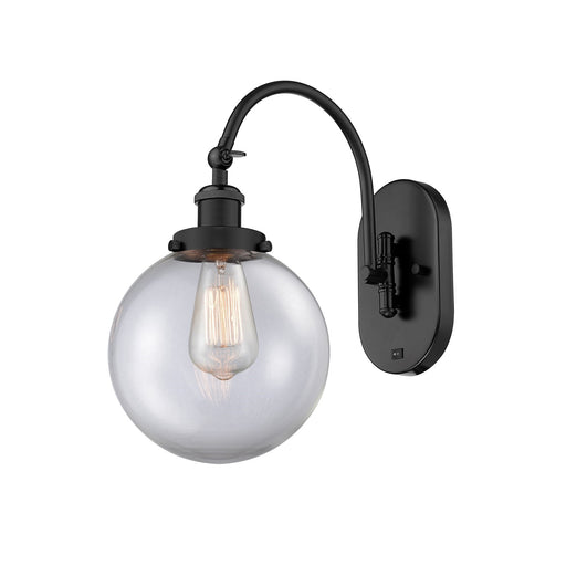 Innovations Beacon 8in 1-Light Swing Arm Lamp | Industrial Matte Black Steel and Clear Glass | Bedroom & Living Room Reading | Model 918-1W-BK-G202-8-LED