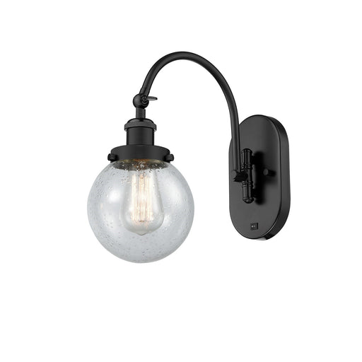 Innovations Beacon 6in 1-Light Swing Arm Lamp | Industrial Matte Black Steel and Seedy Glass | Bedroom & Living Room Reading | Model 918-1W-BK-G204-6