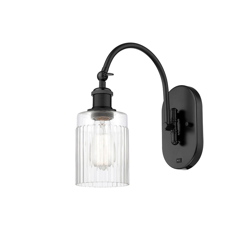 Innovations Hadley 1-Light Wall Sconce | Industrial Matte Black Steel and Clear Ribbed Glass | Bedroom & Hallway Accent | Model 918-1W-BK-G342