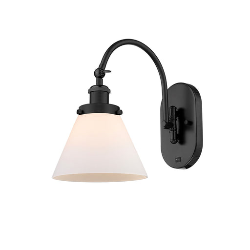 Innovations Cone 8in 1-Light Swing Arm Lamp | Industrial Matte Black Steel and Matte White Glass | Bedroom Reading & Living Room | Model 918-1W-BK-G41