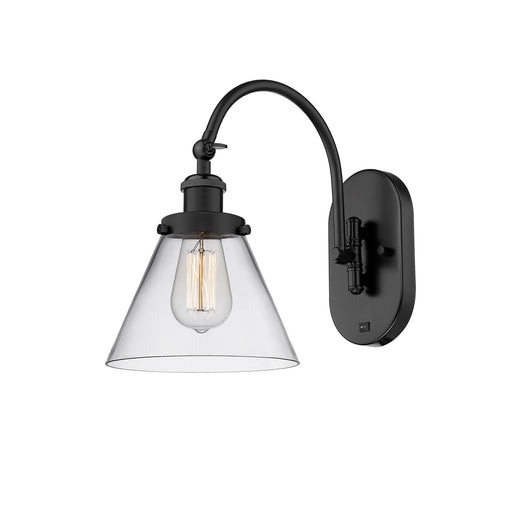 Innovations Cone 8in 1-Light Swing Arm Lamp | Industrial Matte Black Steel and Clear Glass | Bedroom & Hallway Accent Light | Model 918-1W-BK-G42-LED