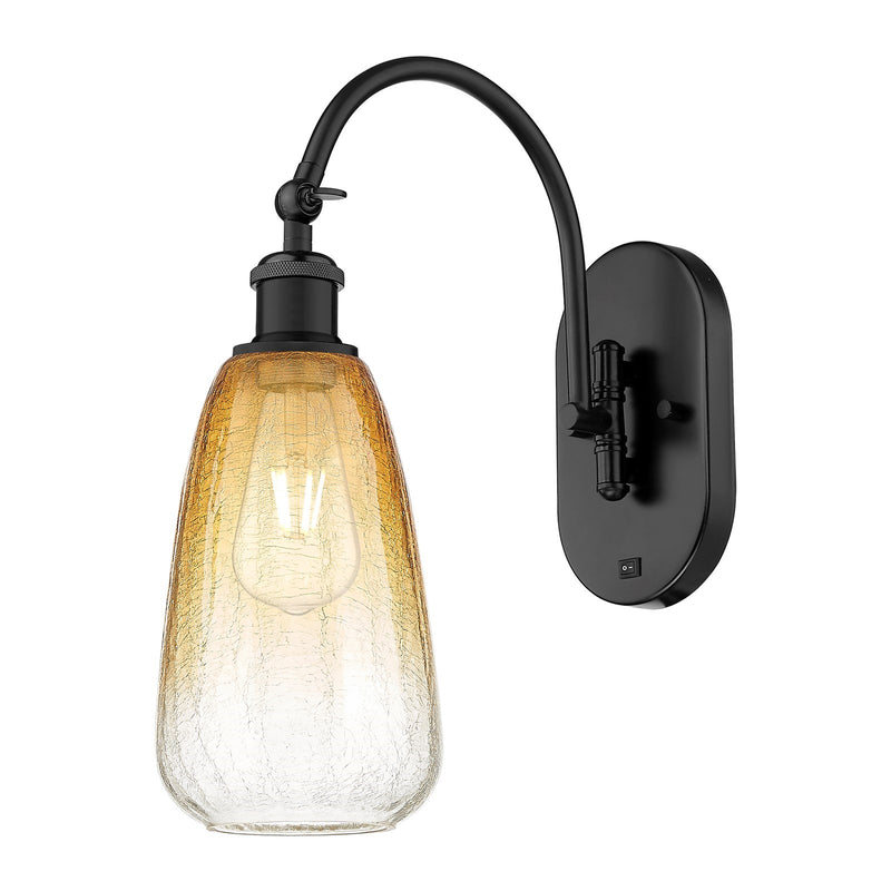 Innovations Brookhaven Almond 6in 1-Light Wall Sconce | Industrial Matte Black Steel and Amber Glass | Hallway & Bathroom | Model 918-1W-BK-G480-6AM
