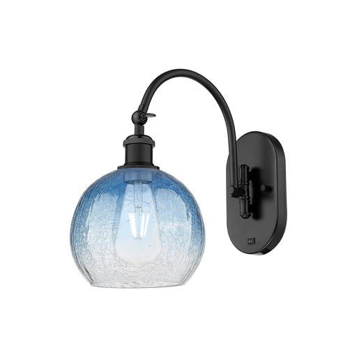 Innovations Brookhaven Globe 7.88in 1-Light Wall Sconce | Industrial Matte Black Steel and Sapphire Blue Glass | Hallway & | Model 918-1W-BK-G483-8SB