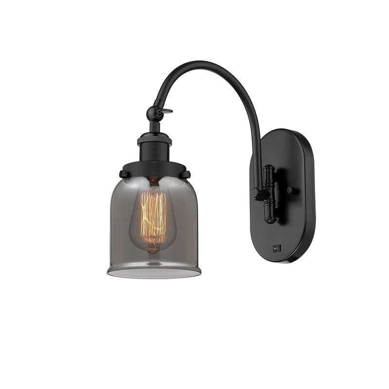 Innovations Bell 5in 1-Light Swing Arm Lamp | Industrial Matte Black Steel and Light Smoke Glass | Bedroom Reading Light | Model 918-1W-BK-G53-LED