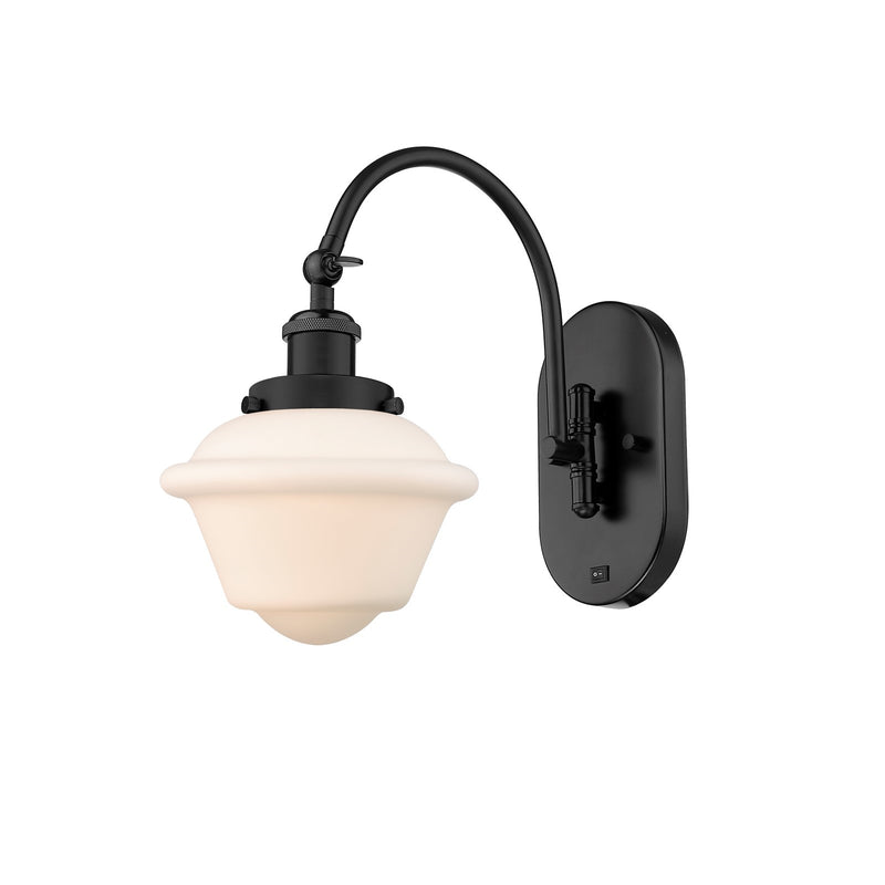 Innovations Oxford 7.5in 1-Light Swing Arm Lamp | Traditional Matte Black Steel and Matte White Frosted Glass | Bedroom & Living | Model 918-1W-BK-G531