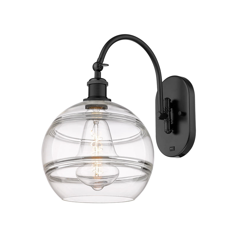 Innovations Rochester 10in 1-Light Wall Sconce | Industrial Matte Black Steel and Clear Glass | Living Room Accent Light | Model 918-1W-BK-G556-10CL
