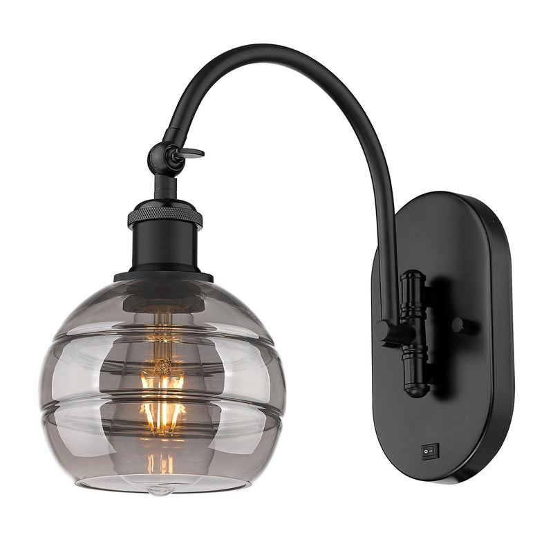 Innovations Rochester 6in 1-Light Wall Sconce | Industrial Matte Black Steel and Light Smoke Glass | Bathroom & Hallway Accent | Model 918-1W-BK-G556-6SM