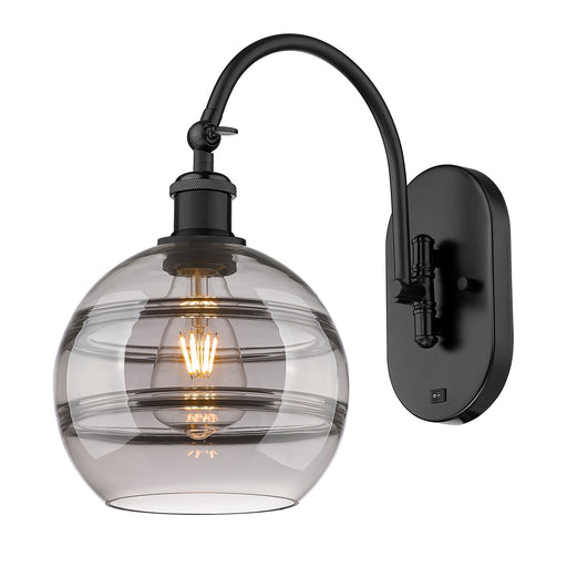 Innovations Rochester 8in 1-Light Wall Sconce | Industrial Matte Black Steel and Light Smoke Glass | Bathroom & Hallway Accent | Model 918-1W-BK-G556-8SM