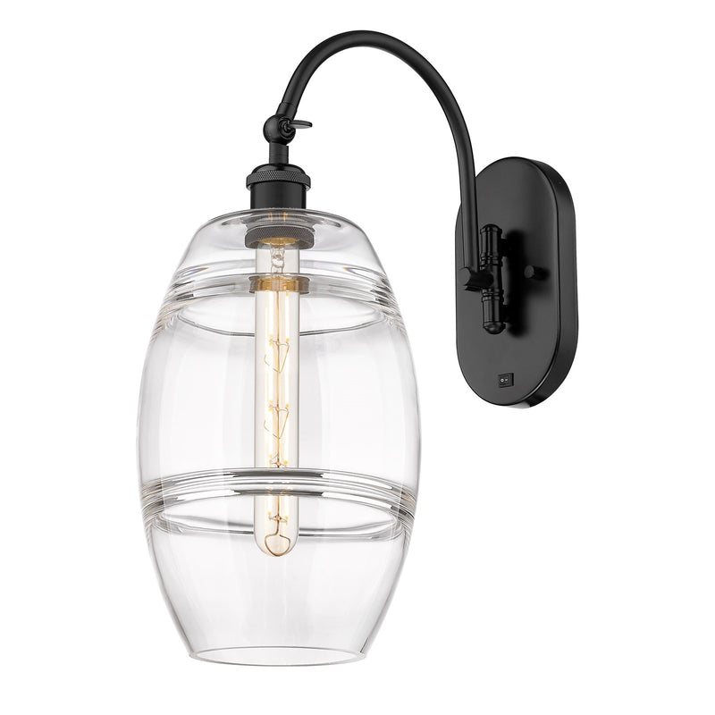 Innovations Vaz 8in 1-Light Wall Sconce | Industrial Matte Black Steel and Clear Glass | Bedroom & Hallway Accent | 8 x 19 in | Model 918-1W-BK-G557-8CL
