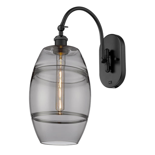 Innovations Vaz 8in 1-Light Wall Sconce | Industrial Matte Black and Light Smoke Glass | Bedroom & Hallway Accent | 8 x 19 in | Model 918-1W-BK-G557-8SM