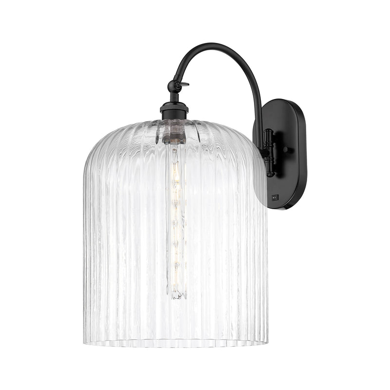 Innovations Bridal Veil 12in 1-Light Wall Sconce | Industrial Matte Black Steel and Clear Ribbed Glass | Hallway & Bedroom | Model 918-1W-BK-G559-12CL