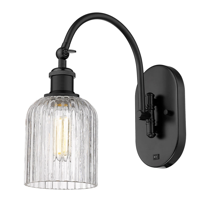 Innovations Bridal Veil 5in 1-Light Wall Sconce | Industrial Matte Black Steel and Clear Ribbed Glass | Hallway & Bathroom | Model 918-1W-BK-G559-5CL